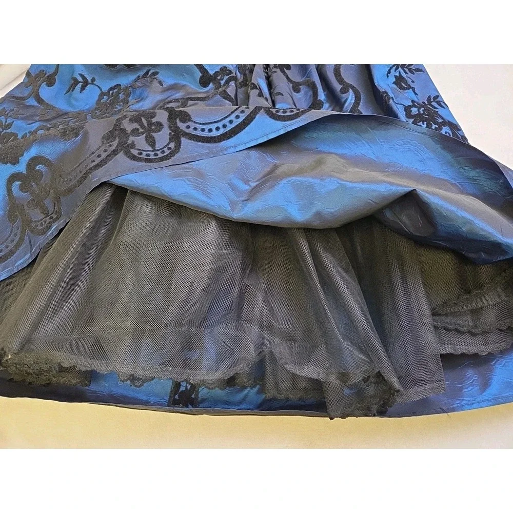 Vtg 80s Scott McClintock Blue‎ Satin Black Velvet Skirt Size 6 Prom Whimsygoth